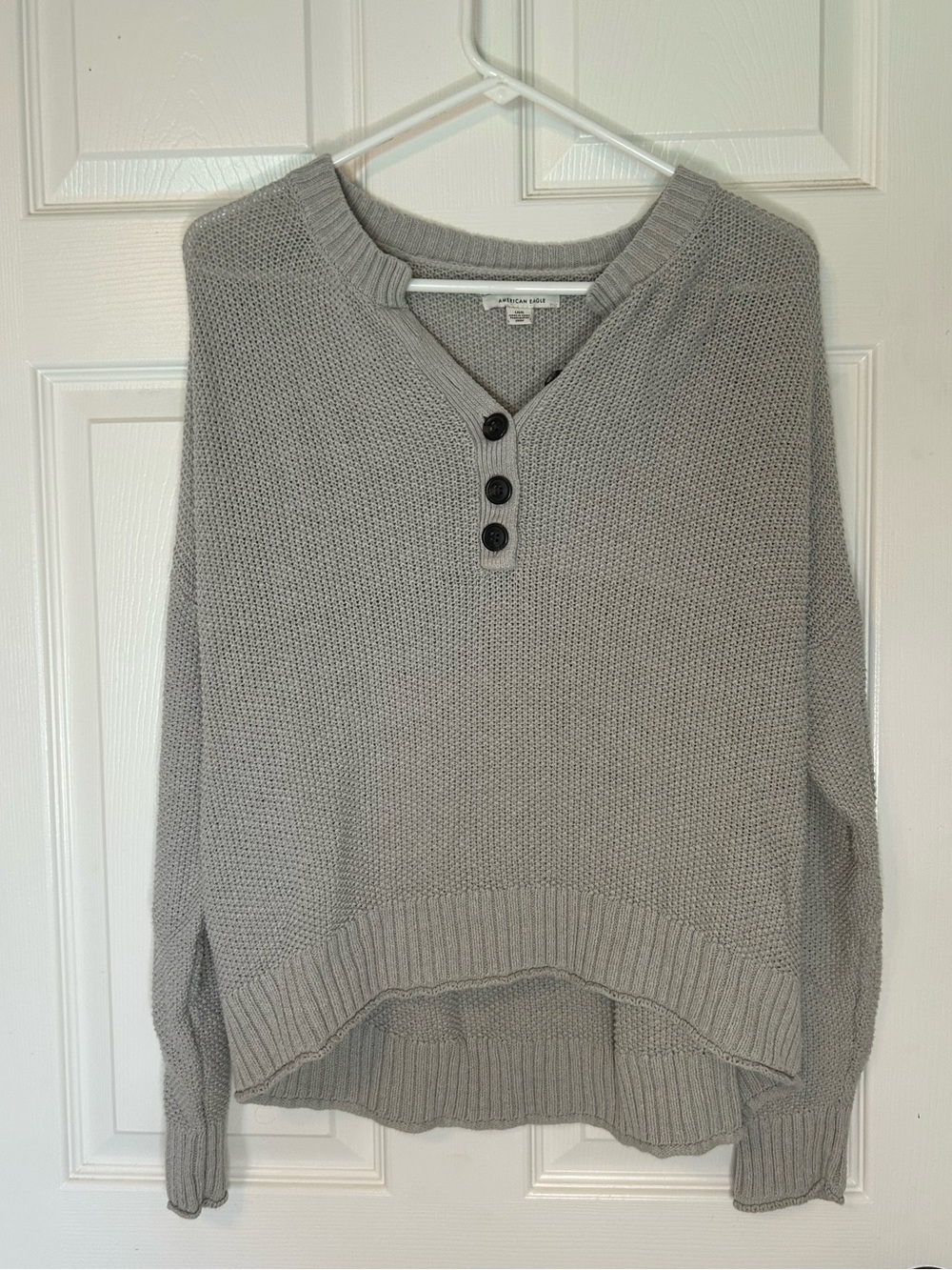 American Eagle Outfitters Gray V-Neck Button Knit Sweater